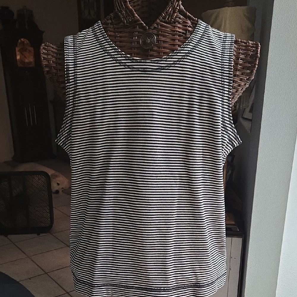 White and Gray Striped Tank Top